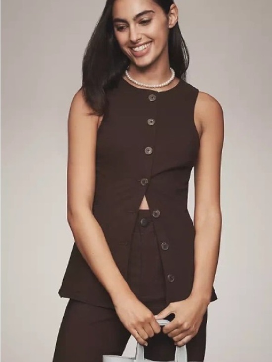 Maeve Tops - Maeve Brown Sleeveless Button-Front Tank
